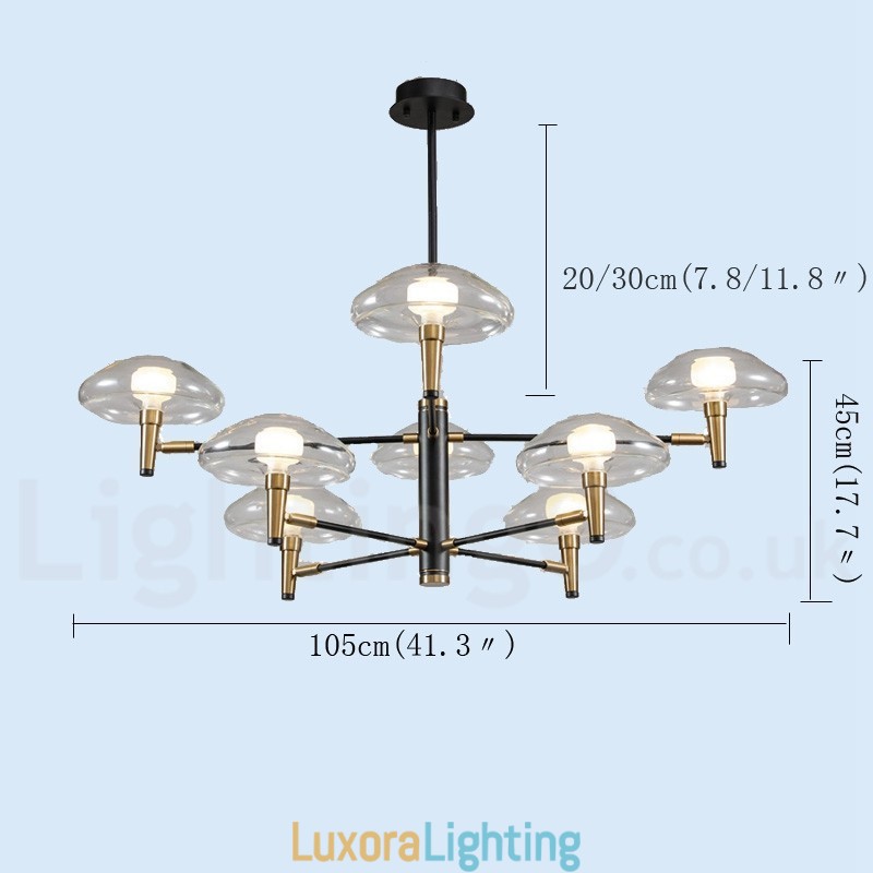 Designer Touch Decorative 8 Light Uplight Electroplated Painted Finish Chandelier with Glass Shades