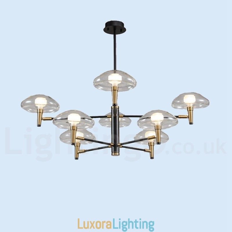 Designer Touch Decorative 8 Light Uplight Electroplated Painted Finish Chandelier with Glass Shades