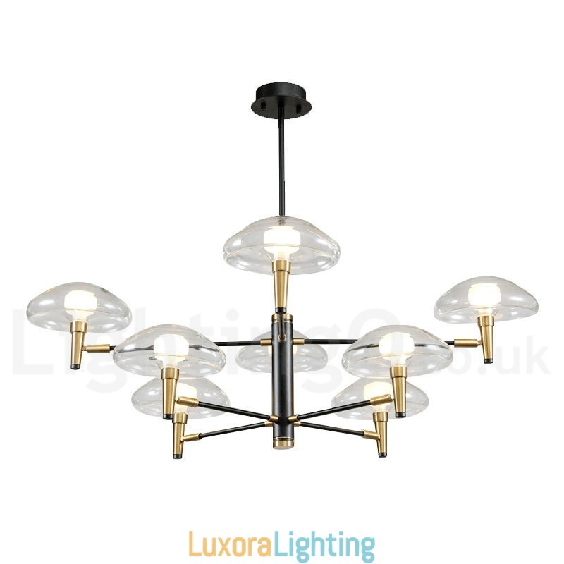 Designer Touch Decorative 8 Light Uplight Electroplated Painted Finish Chandelier with Glass Shades