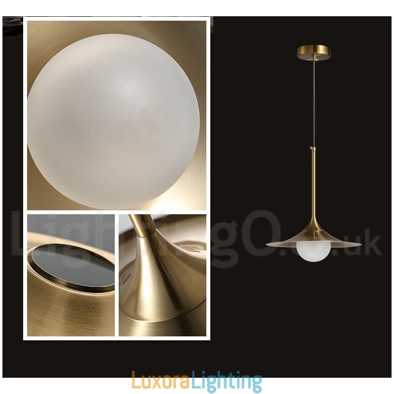 Designer Touch Decorative 1 Light Industrial Style Gold Mini Style Electroplated Painted Finish Pendant Light with Glass Shade