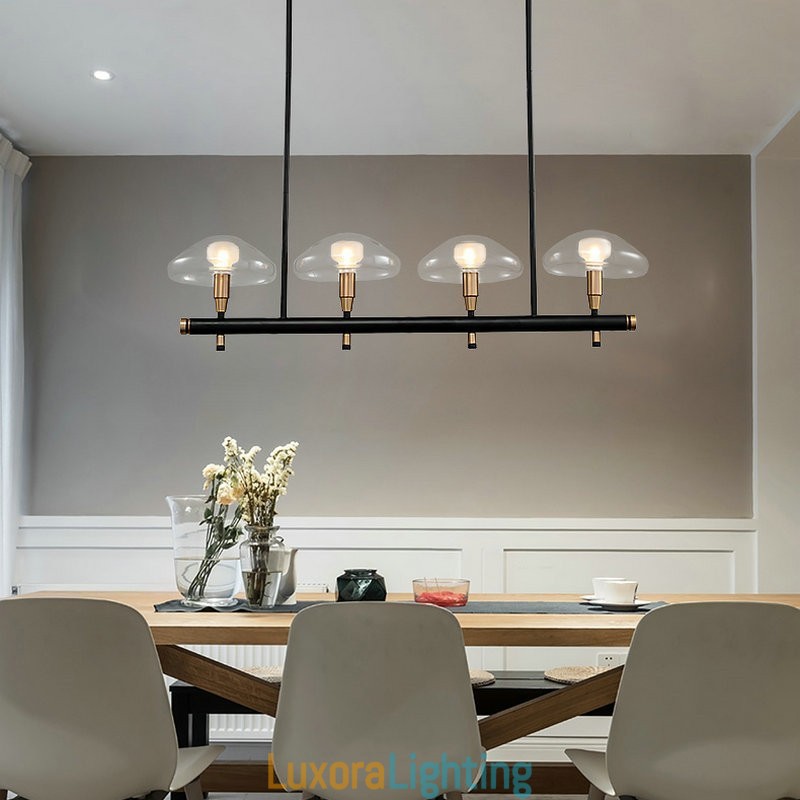 Designer Touch Decorative 4 Light Linear Uplight Electroplated Painted Finish Chandelier with Glass Shades