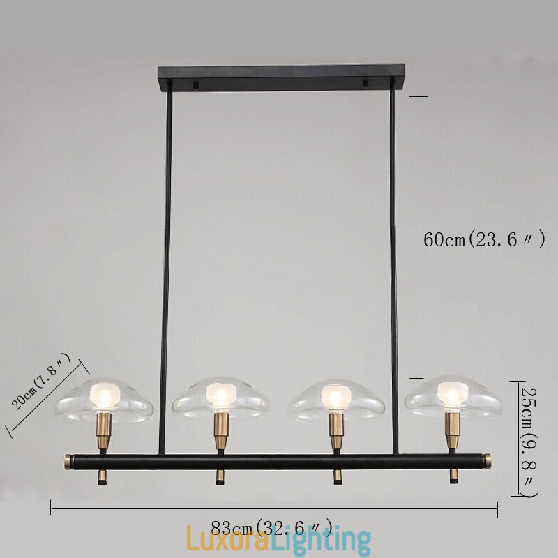 Designer Touch Decorative 4 Light Linear Uplight Electroplated Painted Finish Chandelier with Glass Shades