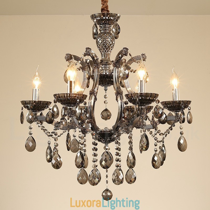Designer Touch Decorative 6 Light Grey Crystal Candle Chandelier