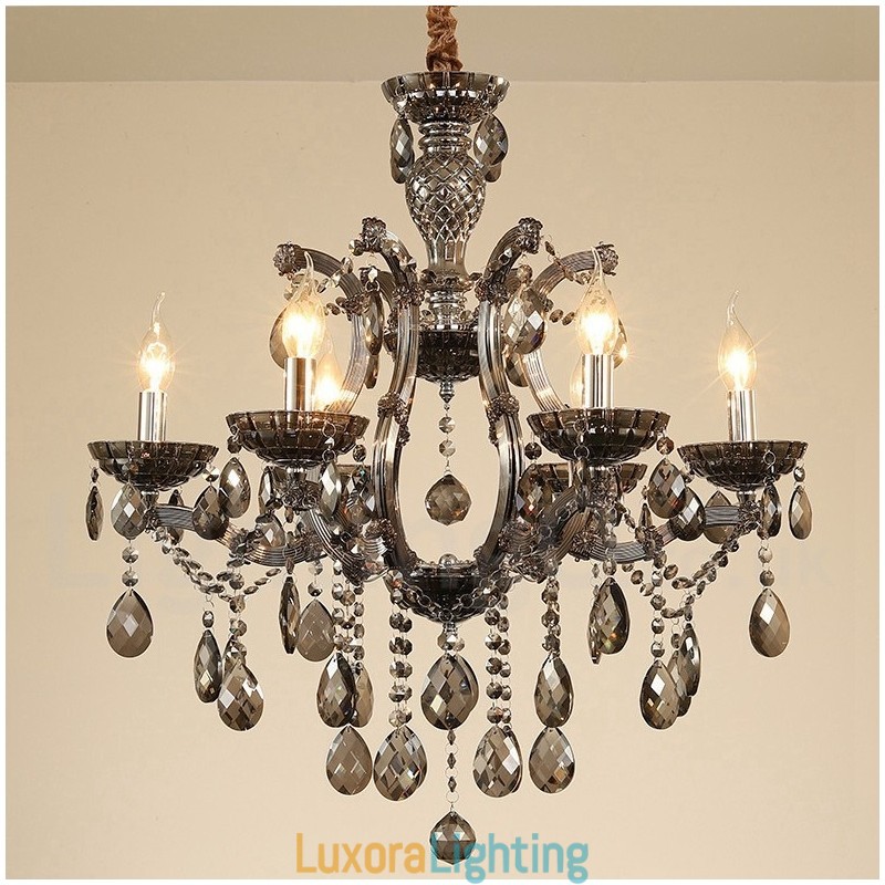 Designer Touch Decorative 6 Light Grey Crystal Candle Chandelier