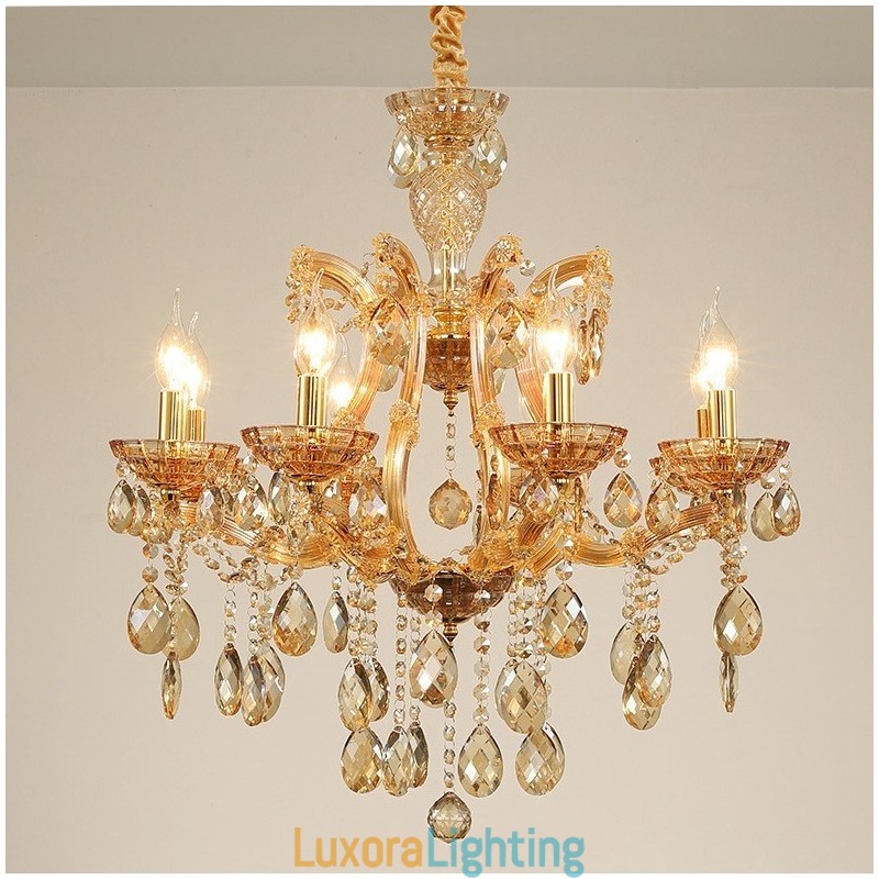 Designer Touch Decorative 8 Light Amber Crystal Candle Chandelier