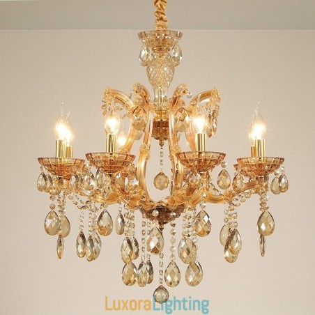 Designer Touch Decorative 8 Light Amber Crystal Candle Chandelier