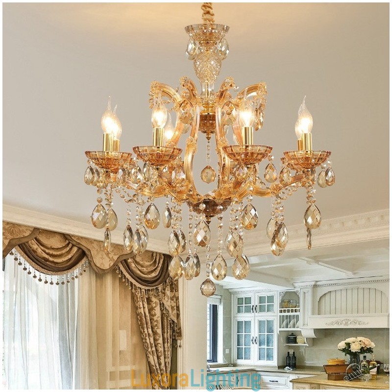 Designer Touch Decorative 8 Light Amber Crystal Candle Chandelier