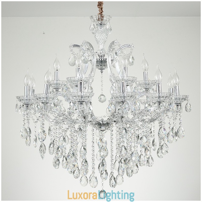Designer Touch Decorative 18 (12+6) Light Clear Crystal Candle Chandelier