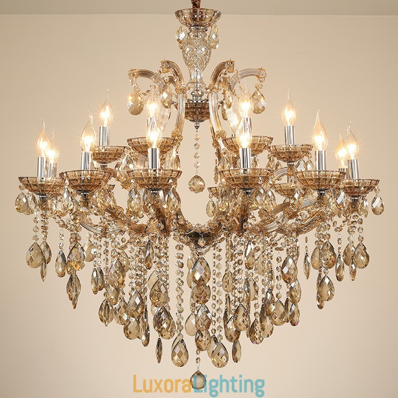 Designer Touch Decorative 18 (12+6) Light Cognac Crystal Candle Chandelier