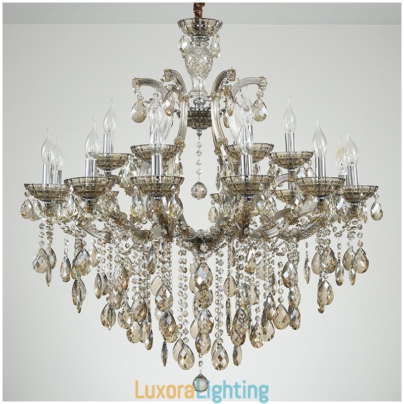 Designer Touch Decorative 18 (12+6) Light Cognac Crystal Candle Chandelier