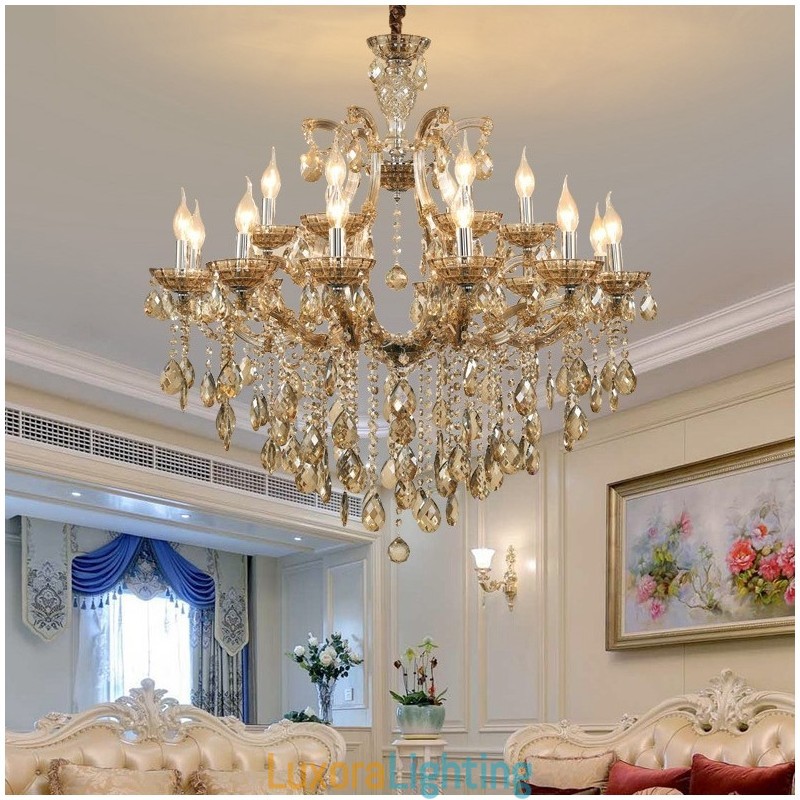 Designer Touch Decorative 18 (12+6) Light Cognac Crystal Candle Chandelier