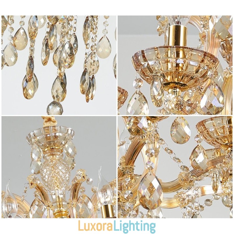 Designer Touch Decorative 18 (12+6) Light Cognac Crystal Candle Chandelier