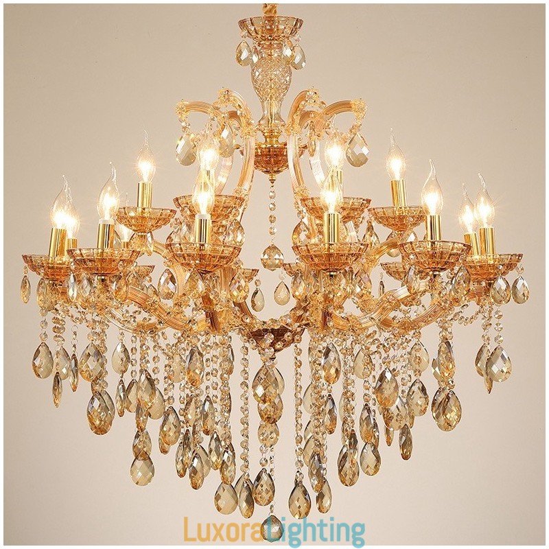 Designer Touch Decorative 18 (12+6) Light Amber Crystal Candle Chandelier