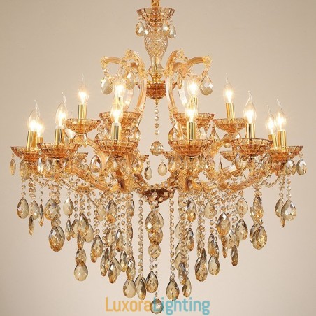 Designer Touch Decorative 18 (12+6) Light Amber Crystal Candle Chandelier