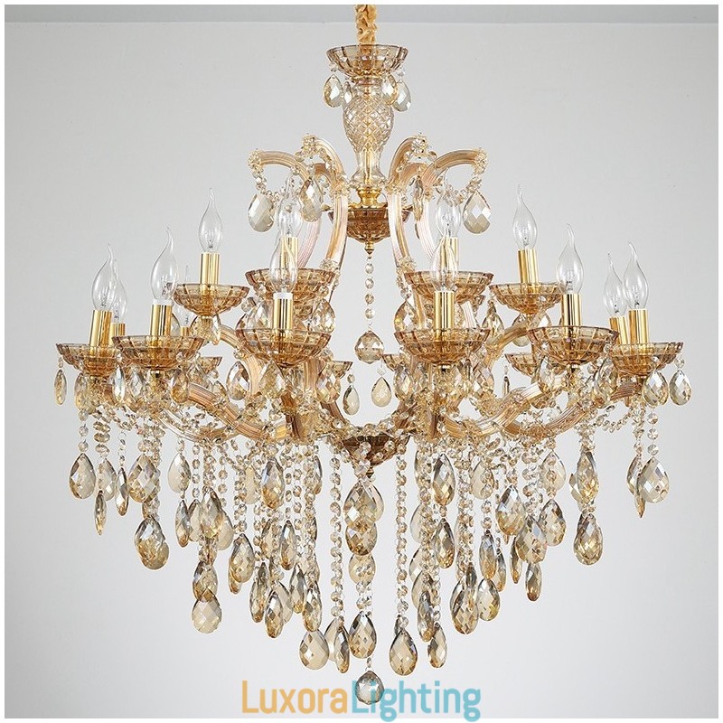 Designer Touch Decorative 18 (12+6) Light Amber Crystal Candle Chandelier