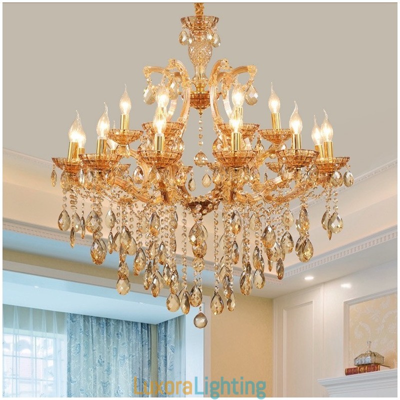 Designer Touch Decorative 18 (12+6) Light Amber Crystal Candle Chandelier