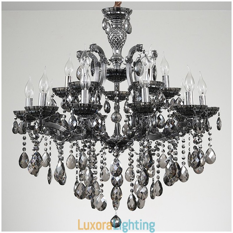 Designer Touch Decorative 18 (12+6) Light Grey Crystal Candle Chandelier