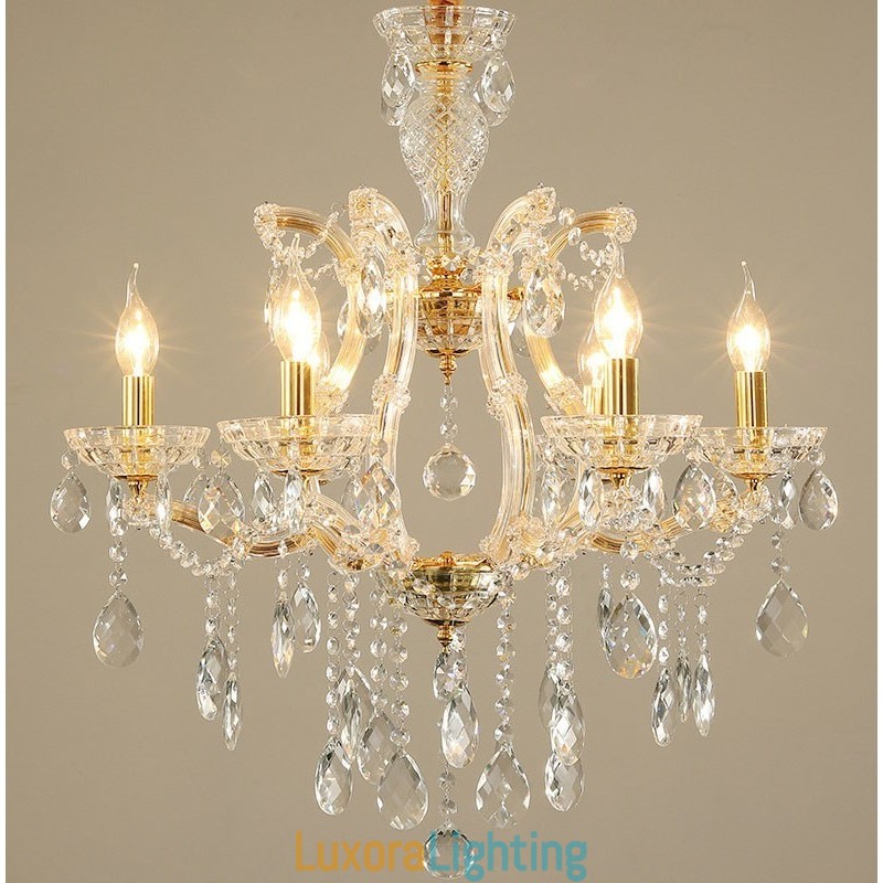 Designer Touch Decorative 6 Light Gold Crystal Candle Chandelier