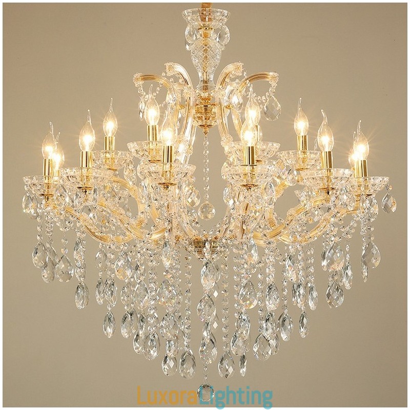 Designer Touch Decorative 18 (12+6) Light Gold Crystal Candle Chandelier