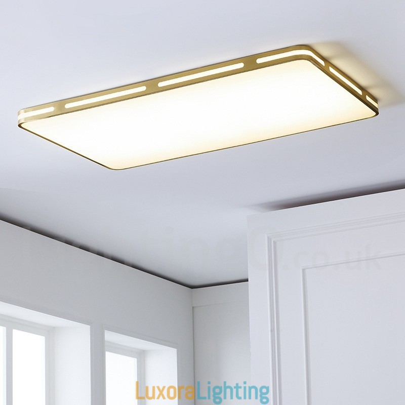 Designer Touch Decorative Ultra Thin Rectangle Modern Contemporary Nordic Style Flush Mount Brass Ceiling Lights with Acrylic Shade Also Can Be Used As Wall Light