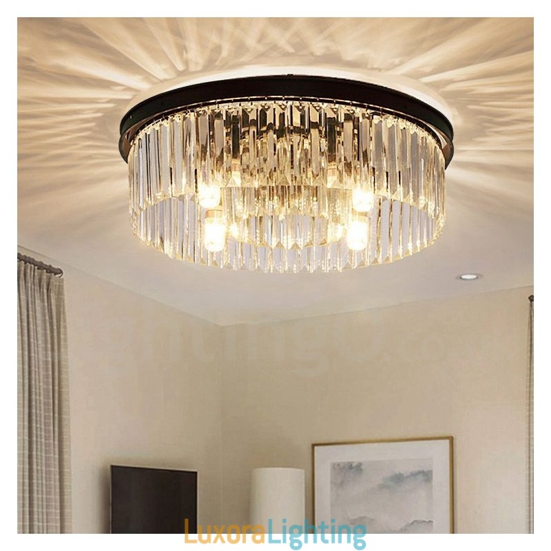Designer Touch Decorative Postmodern Luxury Round K9 Crystal Flush Mount Ceiling Light Exhibition Hall