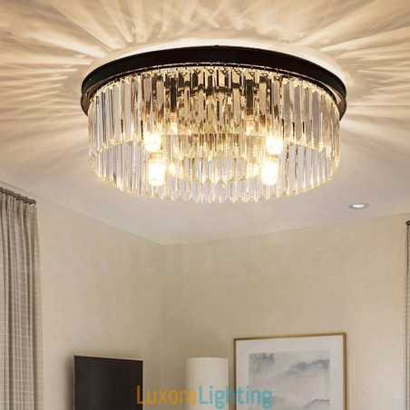 Designer Touch Decorative Postmodern Luxury Round K9 Crystal Flush Mount Ceiling Light Exhibition Hall