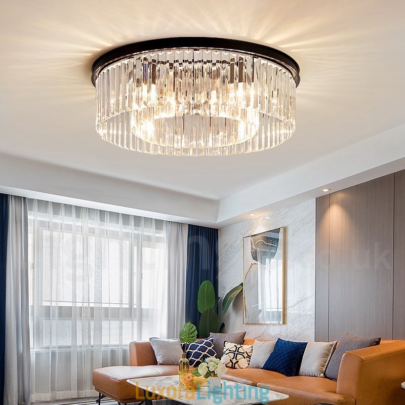 Designer Touch Decorative Postmodern Luxury Round K9 Crystal Flush Mount Ceiling Light Exhibition Hall
