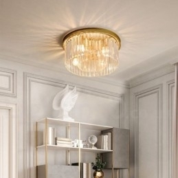 Designer Touch Decorative Postmodern Luxury Round K9 Crystal Flush Mount Ceiling Light Exhibition Hall