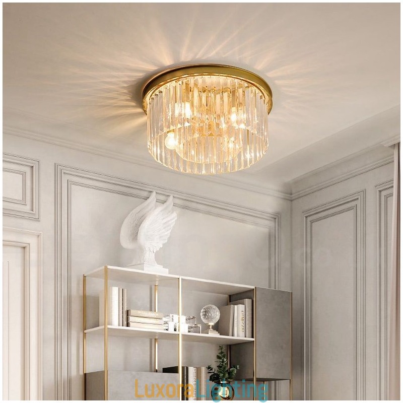 Designer Touch Decorative Postmodern Luxury Round K9 Crystal Flush Mount Ceiling Light Exhibition Hall