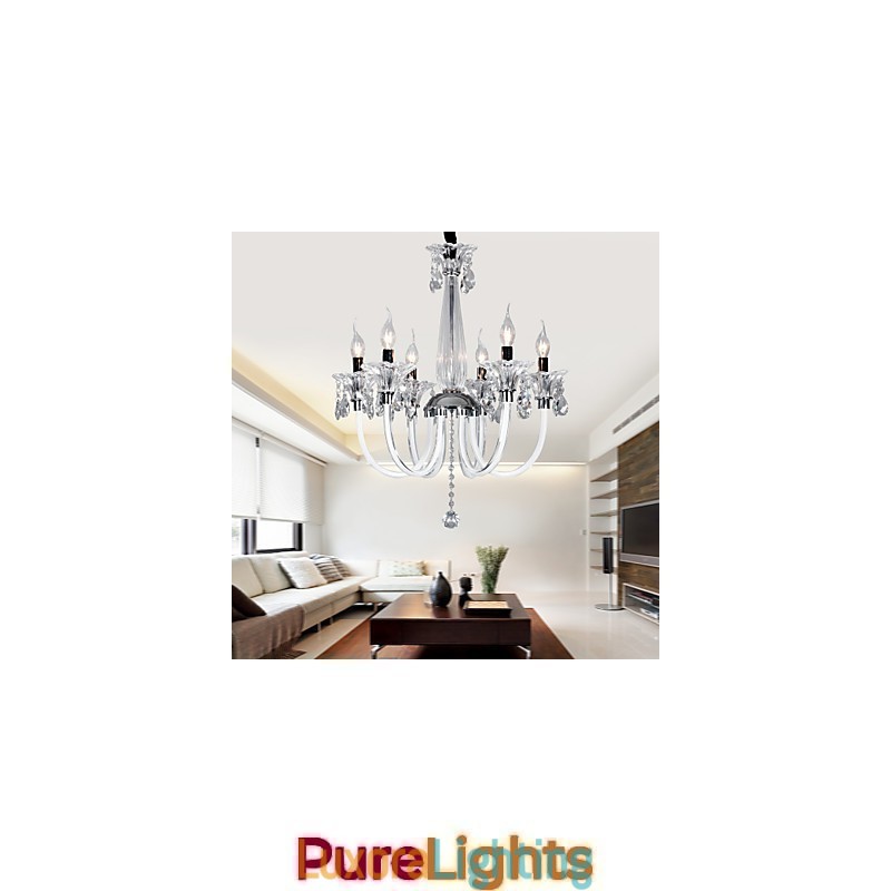 Designer Touch Decorative Elegant Crystal Chandelier with 6 Lights in Candle Bulb