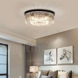 Designer Touch Decorative Postmodern Luxury Round K9 Crystal Flush Mount Ceiling Light Exhibition Hall
