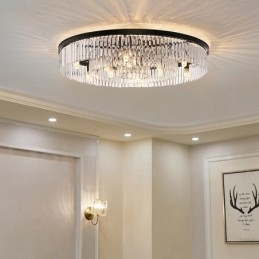 Designer Touch Decorative Postmodern Luxury Round K9 Crystal Flush Mount Ceiling Light Exhibition Hall