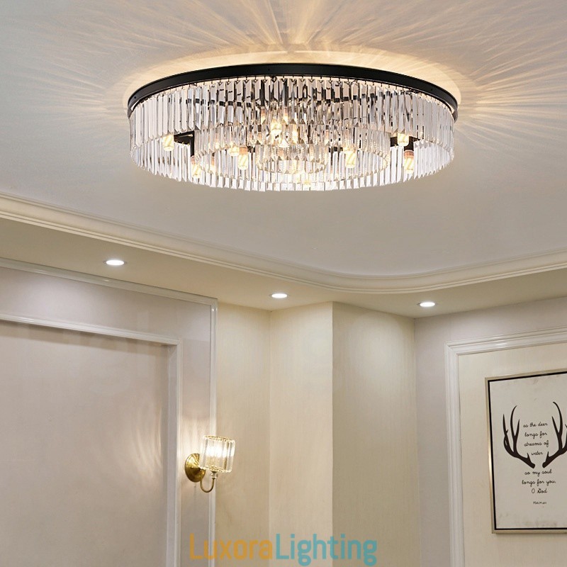 Designer Touch Decorative Postmodern Luxury Round K9 Crystal Flush Mount Ceiling Light Exhibition Hall