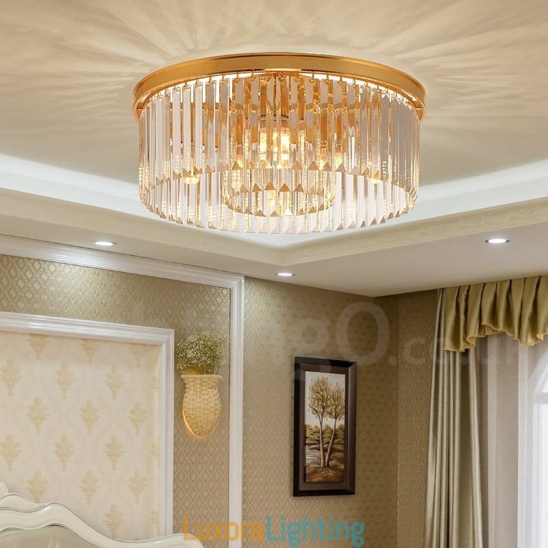 Designer Touch Decorative Postmodern Luxury Round K9 Crystal Flush Mount Ceiling Light Exhibition Hall