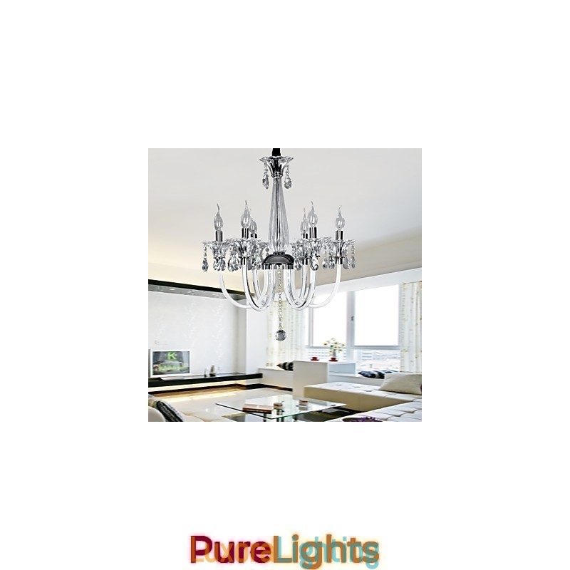 Designer Touch Decorative Elegant Crystal Chandelier with 6 Lights in Candle Bulb