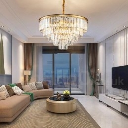 Designer Touch Decorative Postmodern Luxury Round K9 Crystal Pendant Chandelier Lights Exhibition Hall