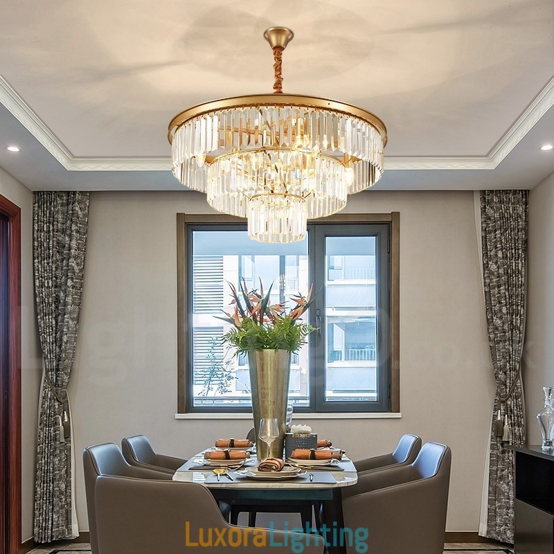 Designer Touch Decorative Postmodern Luxury Round K9 Crystal Pendant Chandelier Lights Exhibition Hall