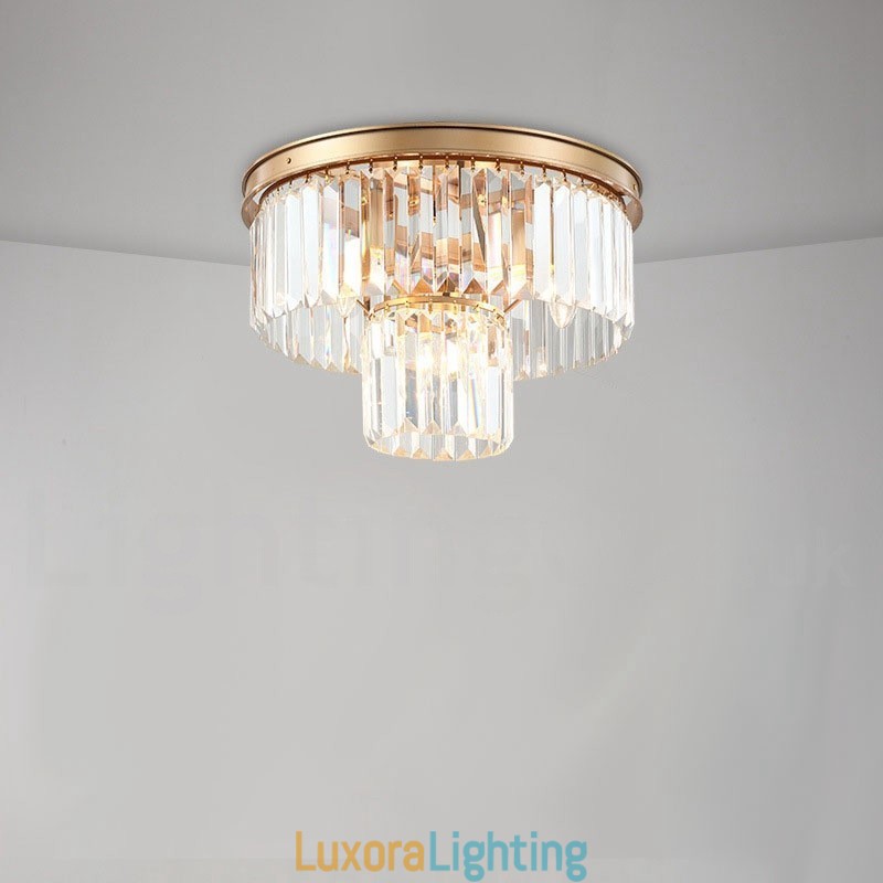 Designer Touch Decorative Postmodern Luxury Round K9 Crystal Flush Mount Ceiling Light Exhibition Hall