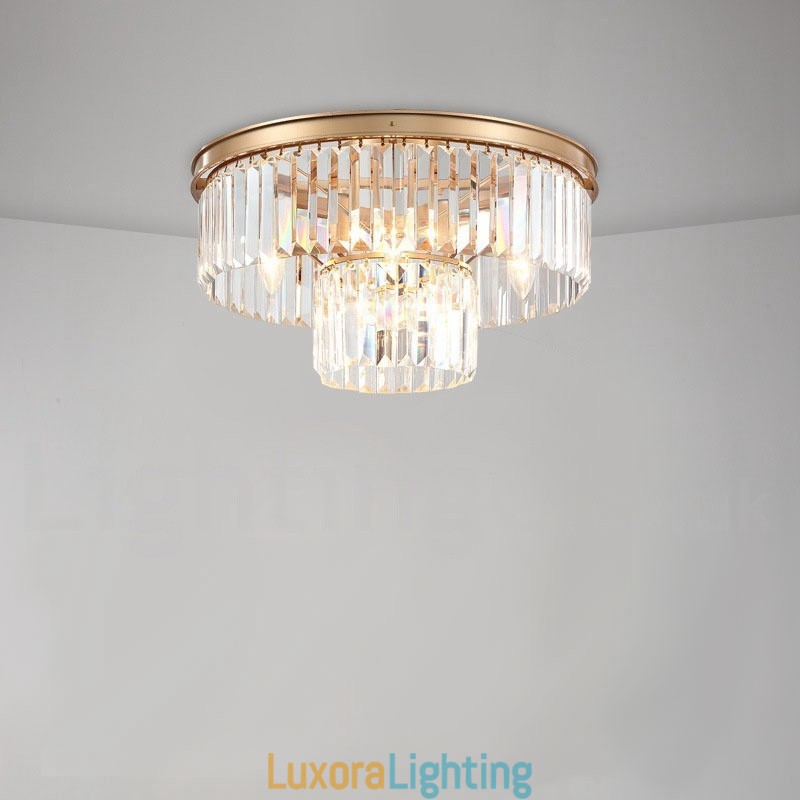 Designer Touch Decorative Postmodern Luxury Round K9 Crystal Flush Mount Ceiling Light Exhibition Hall