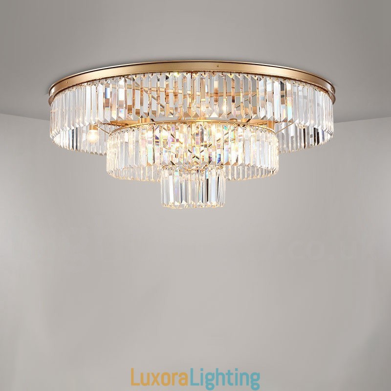 Designer Touch Decorative Postmodern Luxury Round K9 Crystal Flush Mount Ceiling Light Exhibition Hall