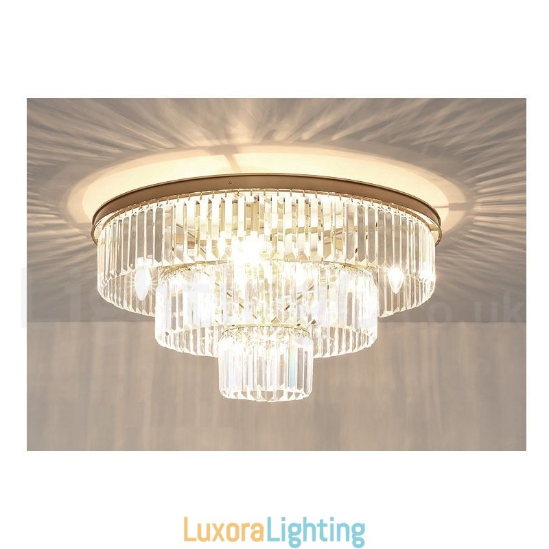 Designer Touch Decorative Postmodern Luxury Round K9 Crystal Flush Mount Ceiling Light Exhibition Hall