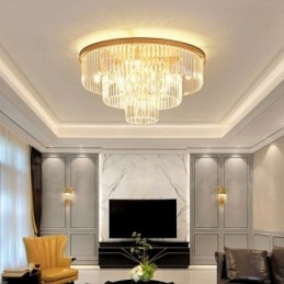 Designer Touch Decorative Postmodern Luxury Round K9 Crystal Flush Mount Ceiling Light Exhibition Hall