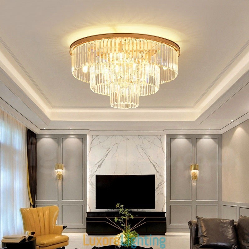 Designer Touch Decorative Postmodern Luxury Round K9 Crystal Flush Mount Ceiling Light Exhibition Hall