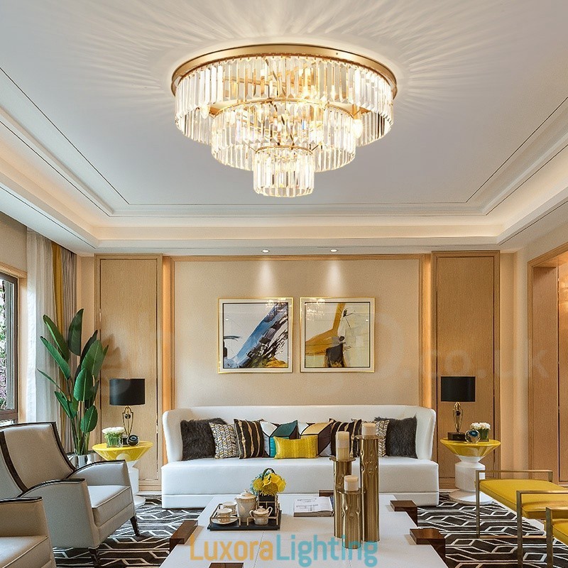 Designer Touch Decorative Postmodern Luxury Round K9 Crystal Flush Mount Ceiling Light Exhibition Hall