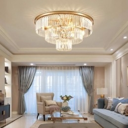 Designer Touch Decorative Postmodern Luxury Round K9 Crystal Flush Mount Ceiling Light Exhibition Hall