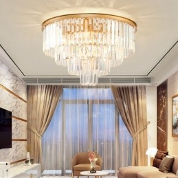 Designer Touch Decorative Postmodern Luxury Round K9 Crystal Flush Mount Ceiling Light Exhibition Hall