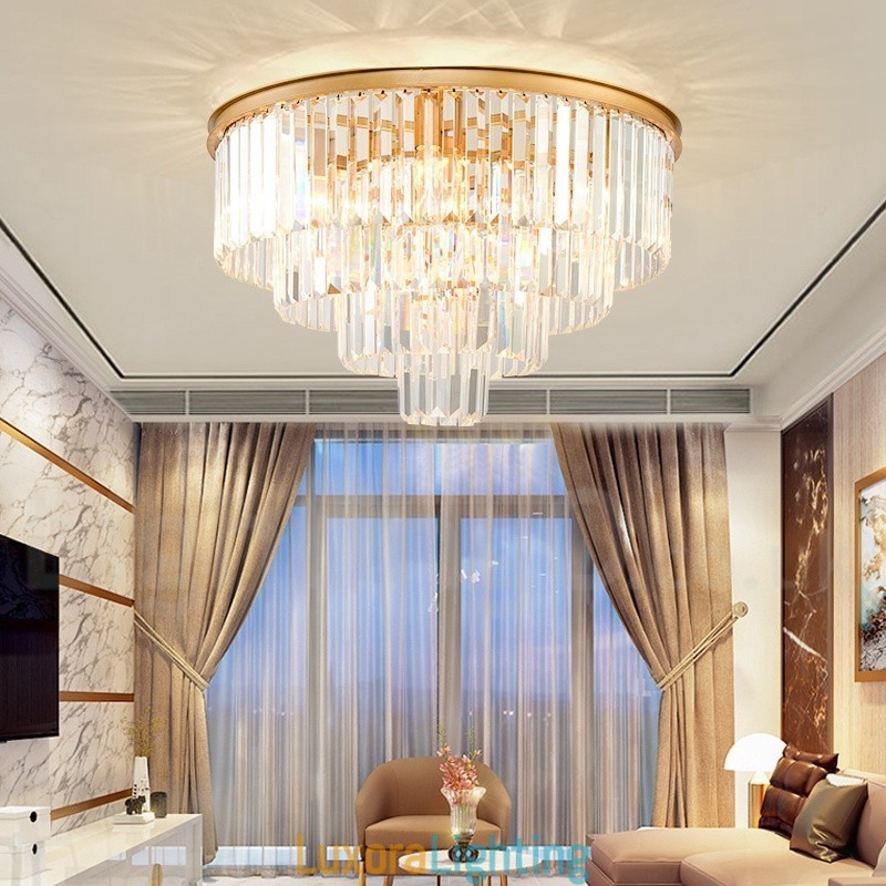 Designer Touch Decorative Postmodern Luxury Round K9 Crystal Flush Mount Ceiling Light Exhibition Hall