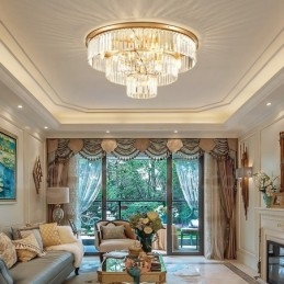 Designer Touch Decorative Postmodern Luxury Round K9 Crystal Flush Mount Ceiling Light Exhibition Hall