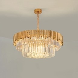 Designer Touch Decorative Postmodern Gold Luxury Round K9 Crystal Pendant Chandelier Lights Exhibition Hall