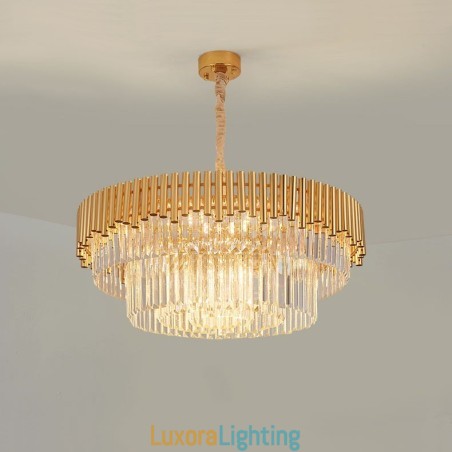 Designer Touch Decorative Postmodern Gold Luxury Round K9 Crystal Pendant Chandelier Lights Exhibition Hall